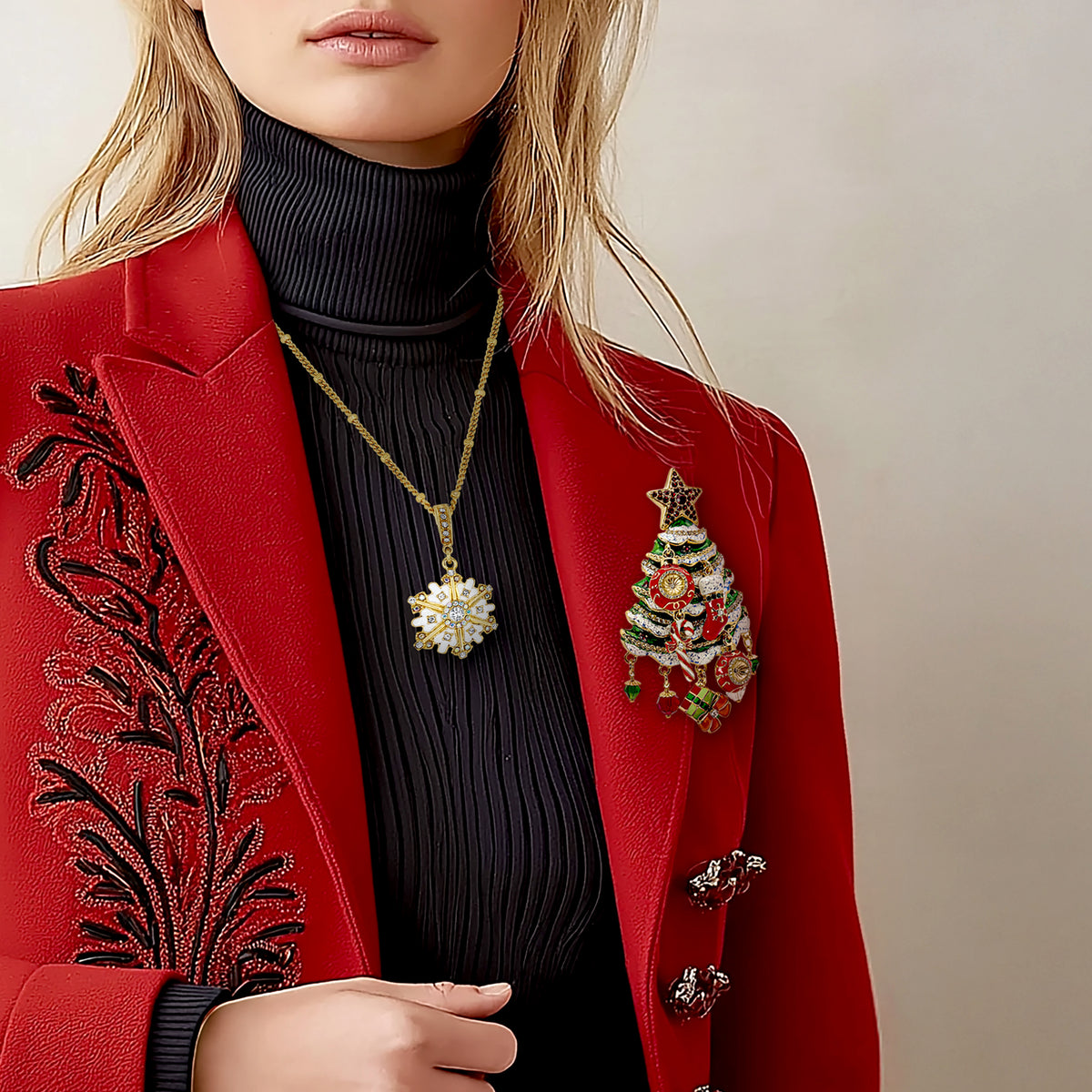 Christmas Tree Ornament Charm Pin by Ritzy Couture DeLuxe-18k Gold Layered Brass