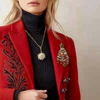 Christmas Tree Ornament Charm Pin by Ritzy Couture DeLuxe-18k Gold Layered Brass