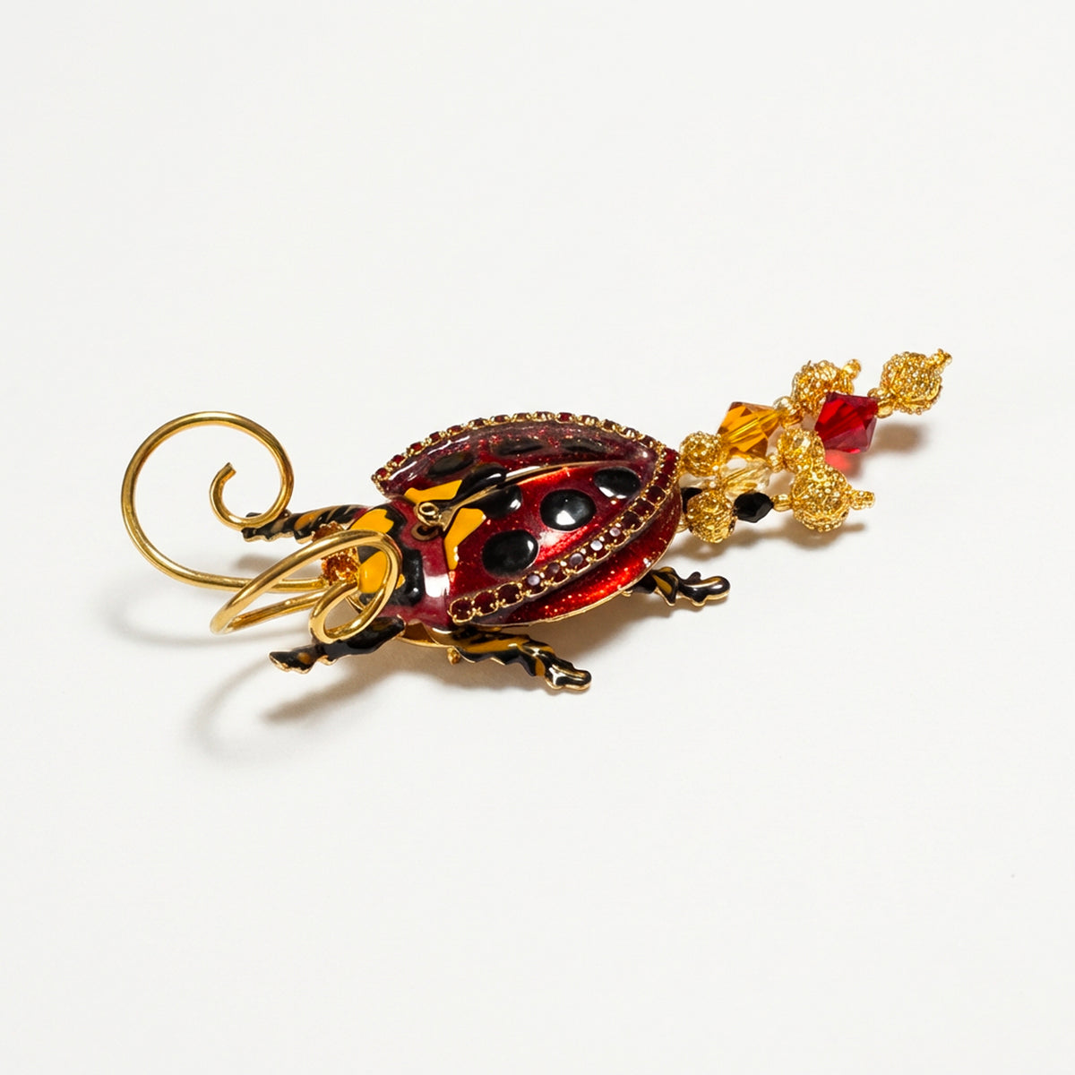 Lunch at The Ritz Ladybug Statement Pin Red Enamel Movable Wings 22k Gold-Plated