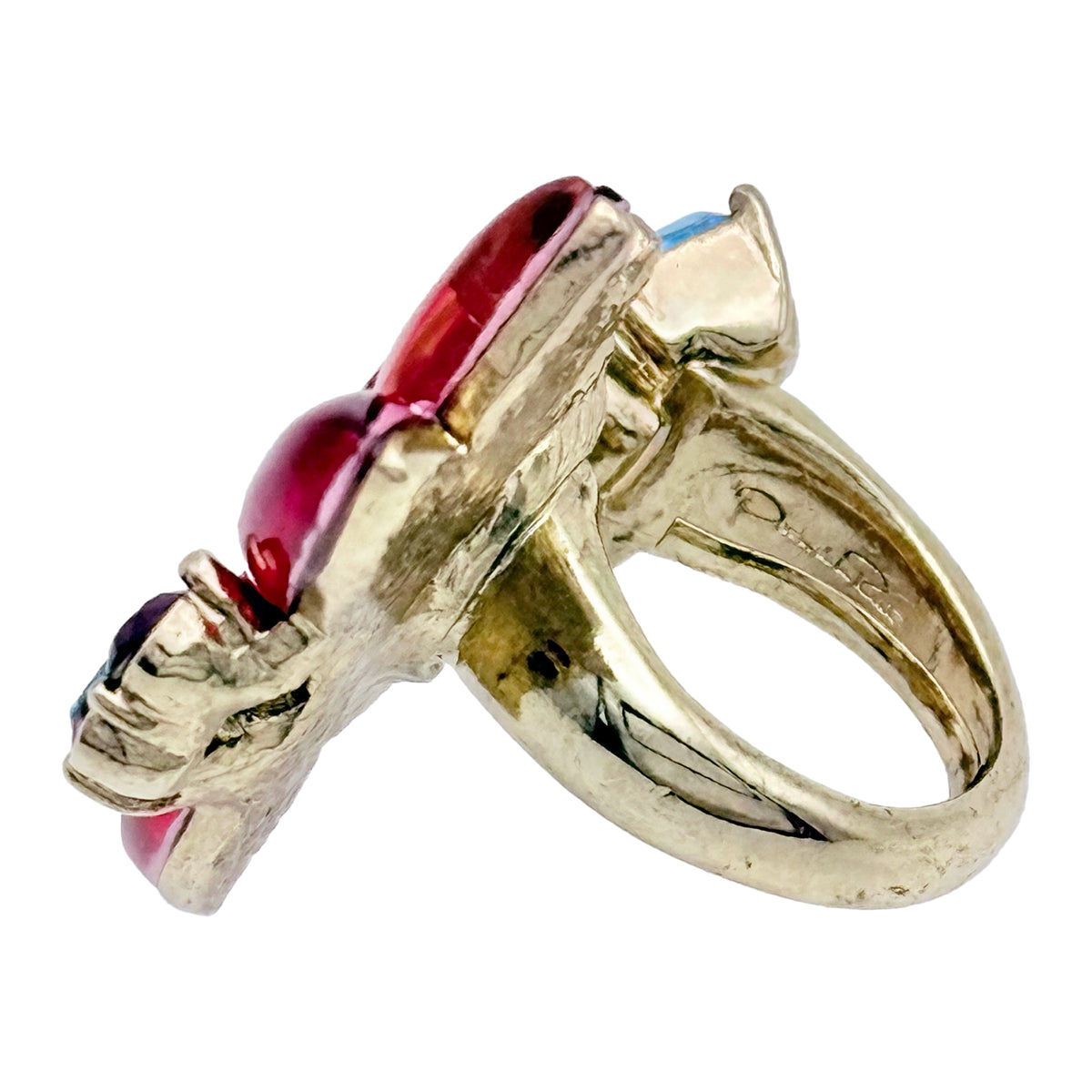 Oscar de la Renta Two-Sided Sculptural Floral Gemstone Ring Gold-Plated Size 5-6