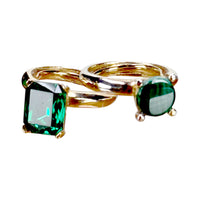 Oscar de la Renta Emerald Crystal & Malachite Double Rings Set Gold Plated Rare