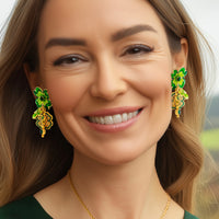 Clover Emerald St Patricks Earrings by Ritzy Couture DeLuxe - 18k Gold Plating