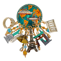 Lunch at The Ritz World Travel Brooch – Hand-Enameled Globe & Landmark Charm Pin