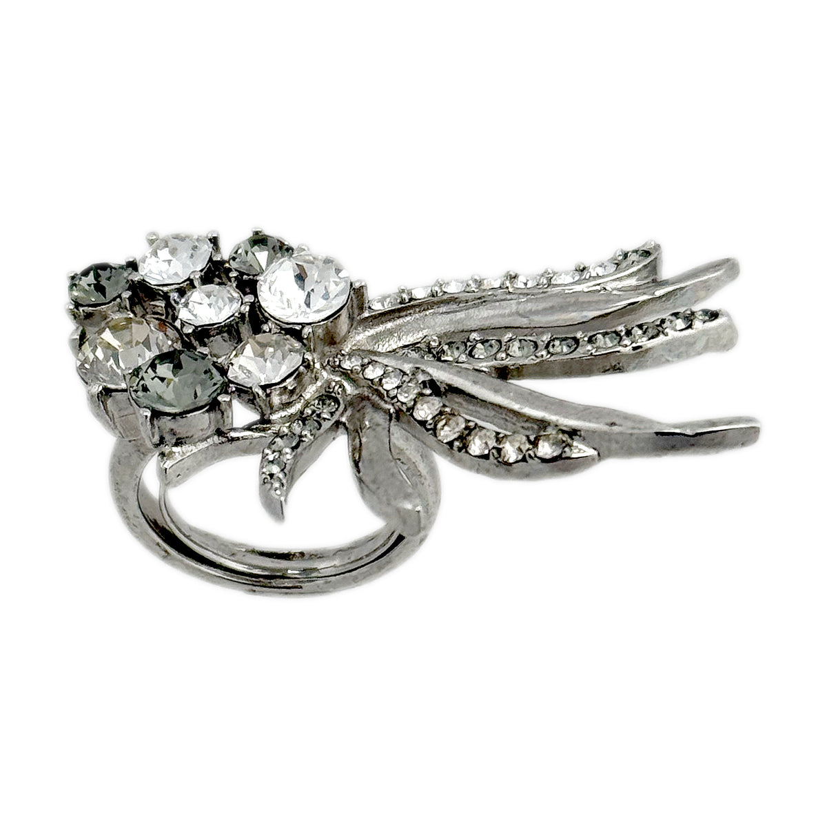 Oscar de la Renta Crystal Comet Ring with Black Diamond and Clear Crystals