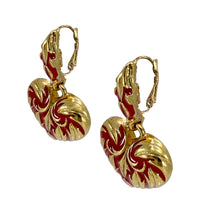 Oscar de la Renta Red Heart Romantic Enamel and Gold Plated Leverback Earrings