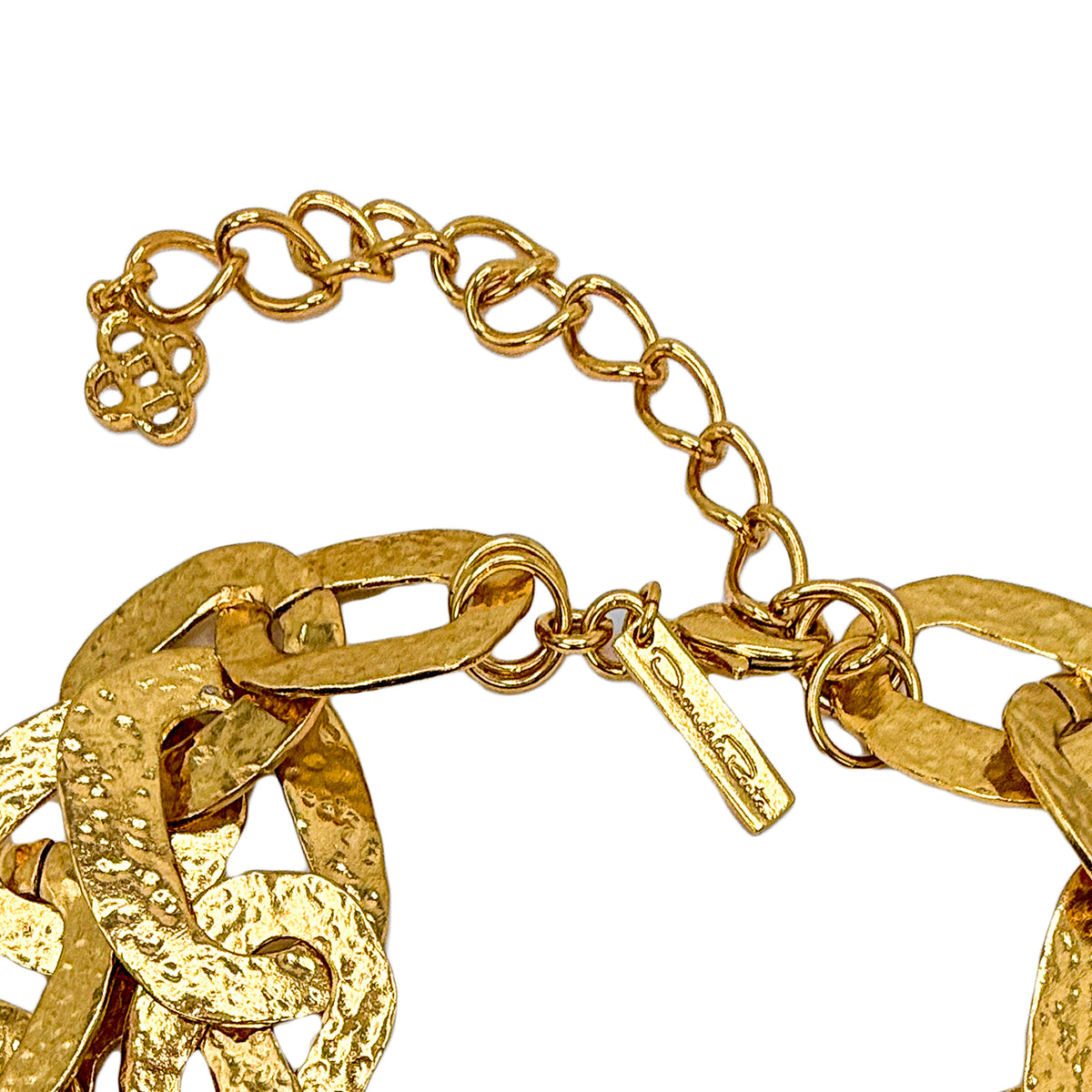 Oscar De La Renta 22k Gold Plated Hammered Chain Link Statement Collar Necklace