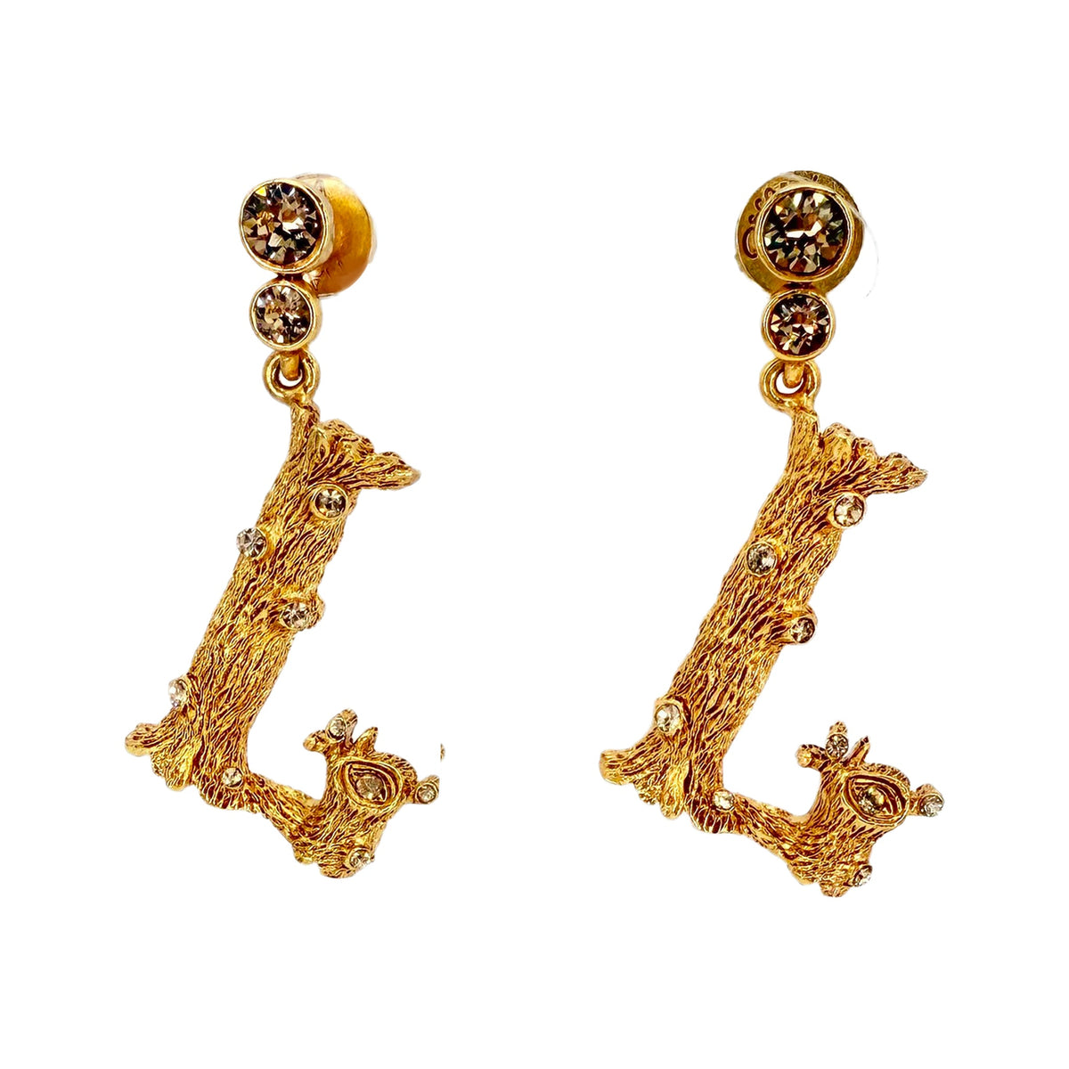 Oscar de la Renta Gold-Plated Tree-Inspired Initial Letter "L" Post Earrings