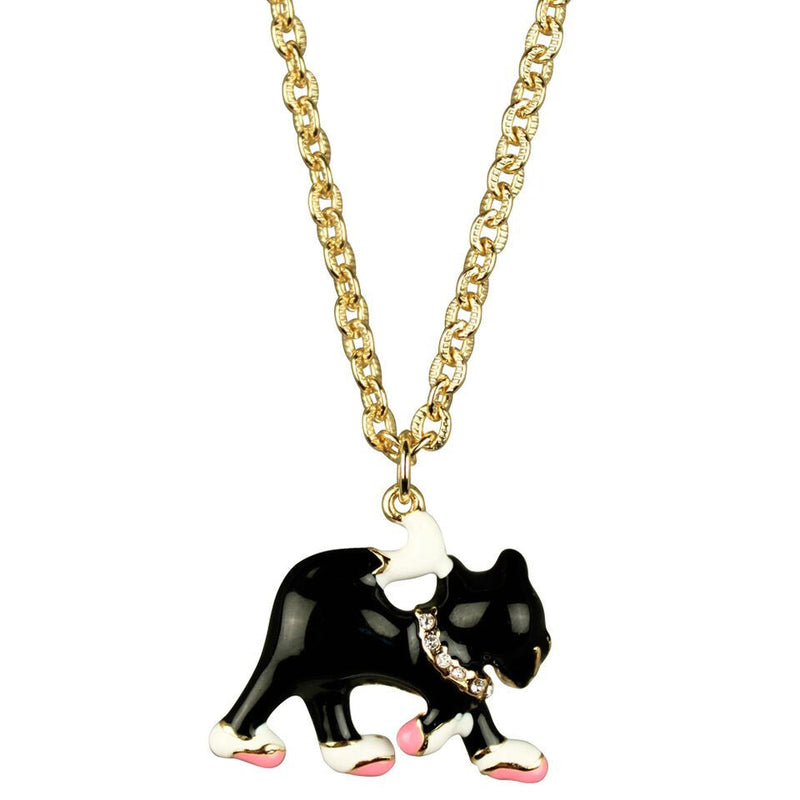 Ritzy Couture Black & White Cat Charm Necklace (Goldtone) - Black/Pink/White