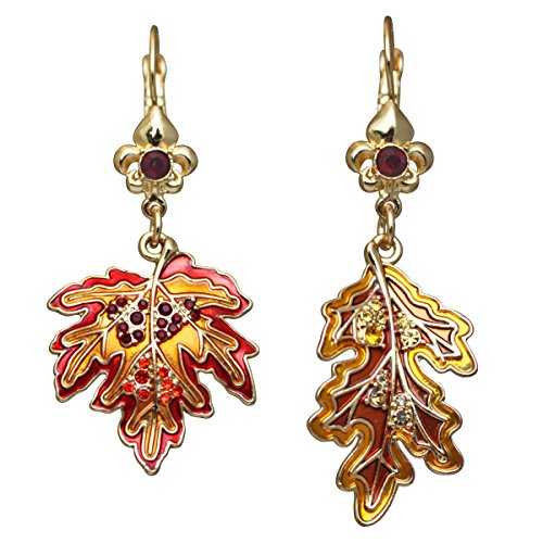 Ritzy Couture Oak & Maple Leaf Fall Foliage Leverback Earrings Goldtone Multicolor