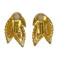 Kenneth Jay Lane Triple Leaf Emerald Crystal Clip-On Earrings 22K Gold-Plated