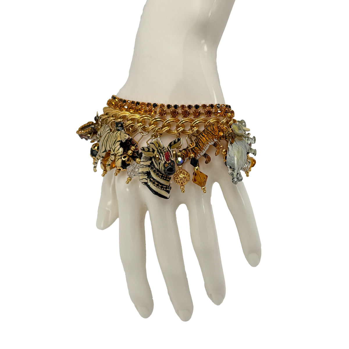 Lunch at The Ritz Jungle Safari Bracelet: Exotic Animal Charm 22K Gold Plating