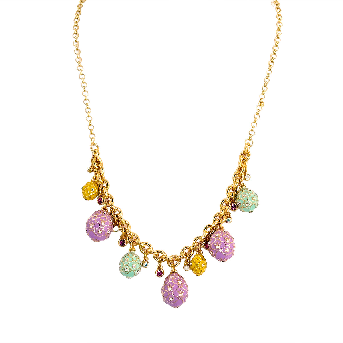 Ritzy Couture DeLuxe Pastel Egg Charm Necklace with Gold Chain and Crystals