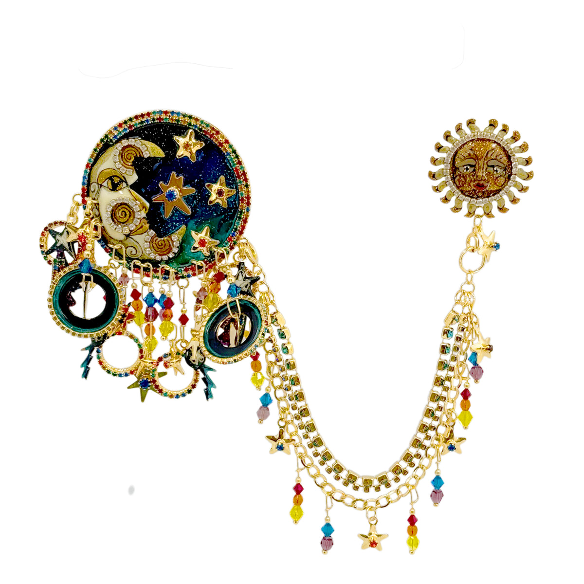 Lunch at The Ritz Celestial Moon and Sun Convertible Brooch Pendant and Bracelet