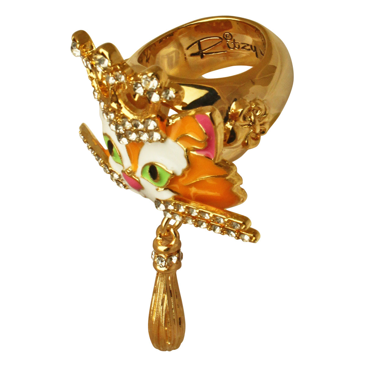 Ritzy Couture Princess Multi Color Tabby Cat Ring (Goldtone)
