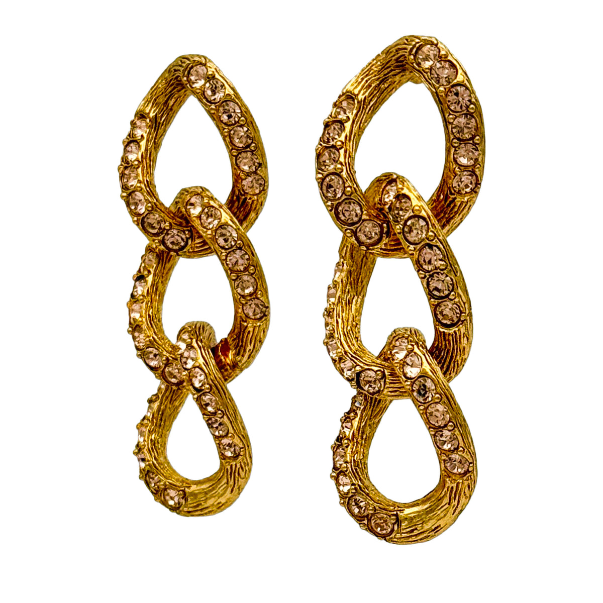 Oscar De La Renta Gold Topaz Swarovski Crystal Chain Link Pierced Earrings