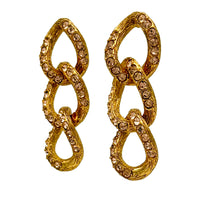 Oscar De La Renta Gold Topaz Swarovski Crystal Chain Link Pierced Earrings