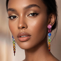 Oscar de la Renta Rainbow Swarovski Crystal Articulated Linear Post Earrings