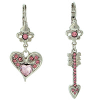 Ritzy Couture Valentine Love Heart & Arrow Pink Dangle Earrings - Silvertone