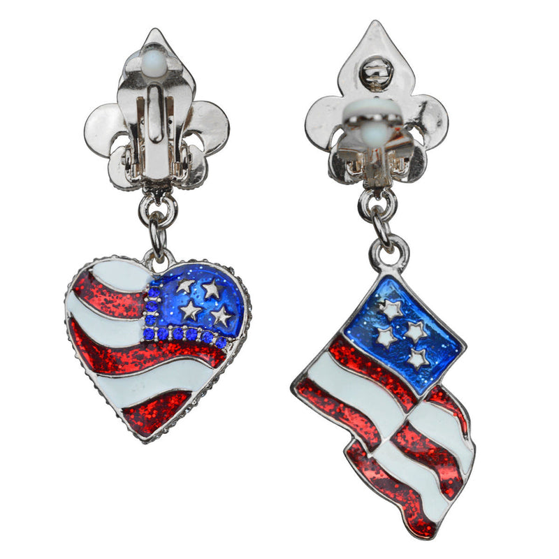 Ritzy Couture American Flag Earrings For Women (Silvertone)