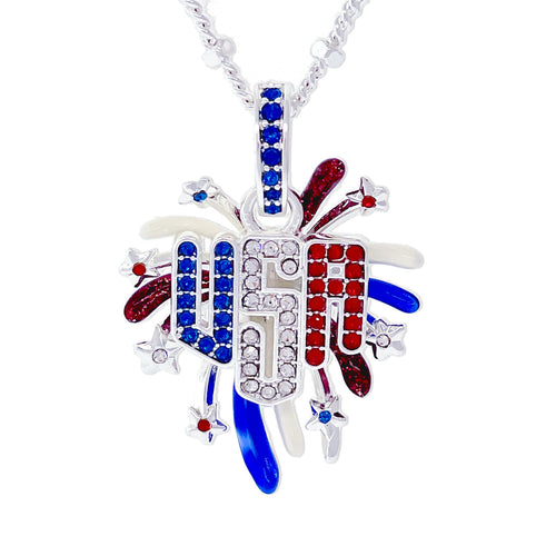 USA July 4th Fireworks Enhancer Charm Pendant Ritzy Couture DeLuxe - Fine Silver Plated