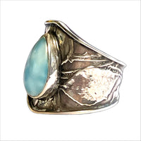 Tabra Jewelry 925 Sterling Silver Embossed Larimar Pear Ring Size 8.5 - 00K525
