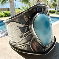 Tabra Jewelry 925 Sterling Silver Embossed Larimar Pear Ring Size 8.5 - 00K525