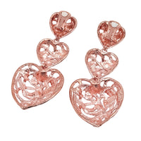 Oscar de la Renta Rose Gold Plated Filigree Triple Heart Statement Clip Earrings