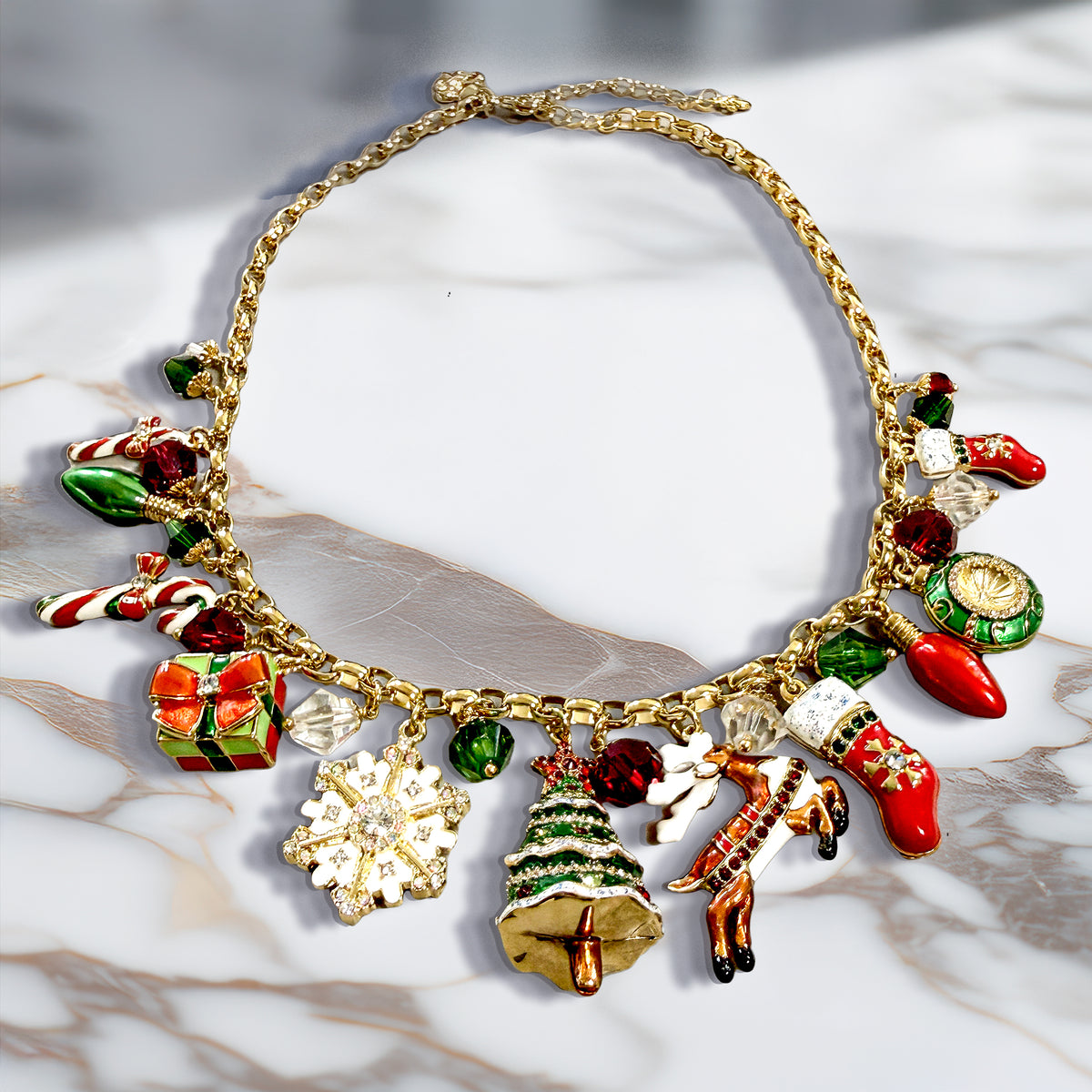 Merry Christmas Multi Charm Necklace by Ritzy Couture DeLuxe – 22k Gold Plated