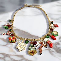 Merry Christmas Multi Charm Necklace by Ritzy Couture DeLuxe – 22k Gold Plated