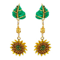 Lunch at The Ritz Crystal Sunflower Dangle Drop Post Earrings -22k Gold Plated