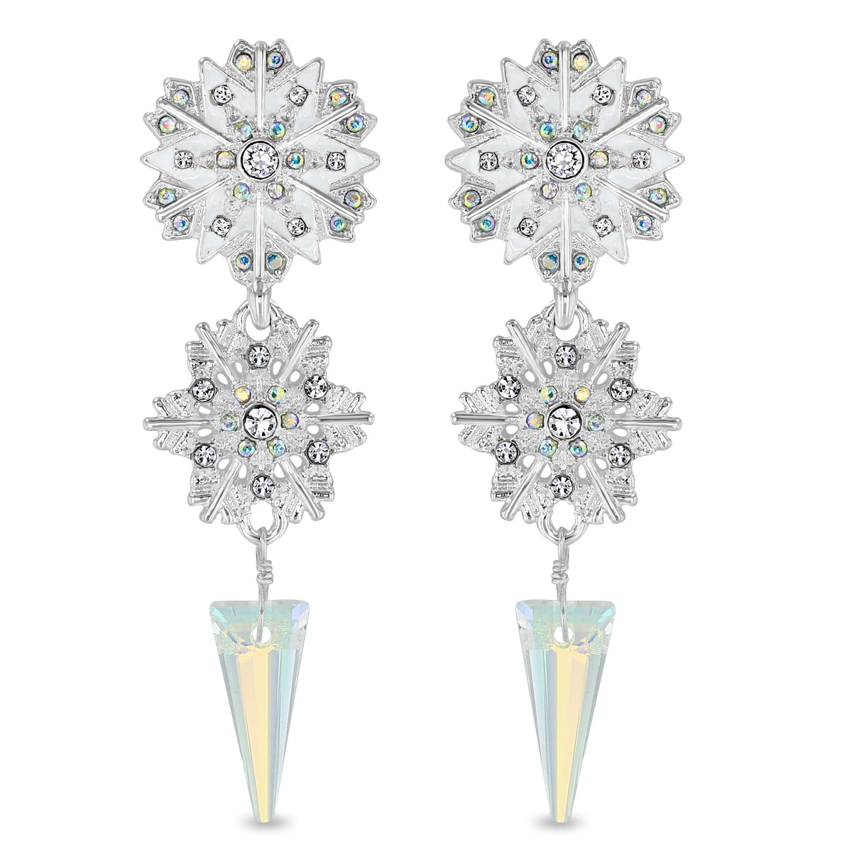 Crystal Winter Snow Flake Earrings by Ritzy Couture DeLuxe - Fine Silver Plating