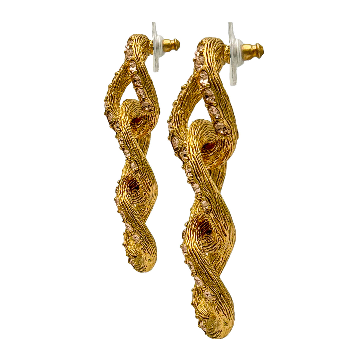 Oscar De La Renta Gold Topaz Swarovski Crystal Chain Link Pierced Earrings