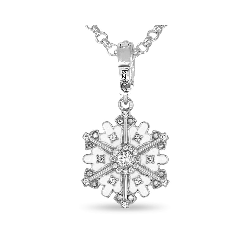 Ritzy Couture DeLuxe Crystal Snowflake Charm Pendant Necklace - Silver Plated