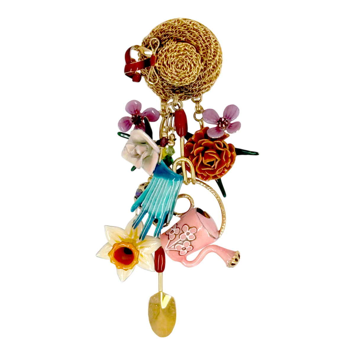 Lunch at The Ritz Garden Club Pin – Hand-Enameled Floral Fun Gardening Brooch