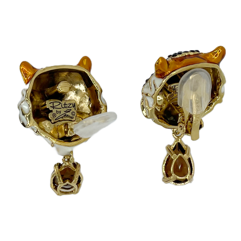 Ritzy Couture DeLuxe Bengal Tiger Earrings - Tiger Stripe Design - 22k Gold Plate