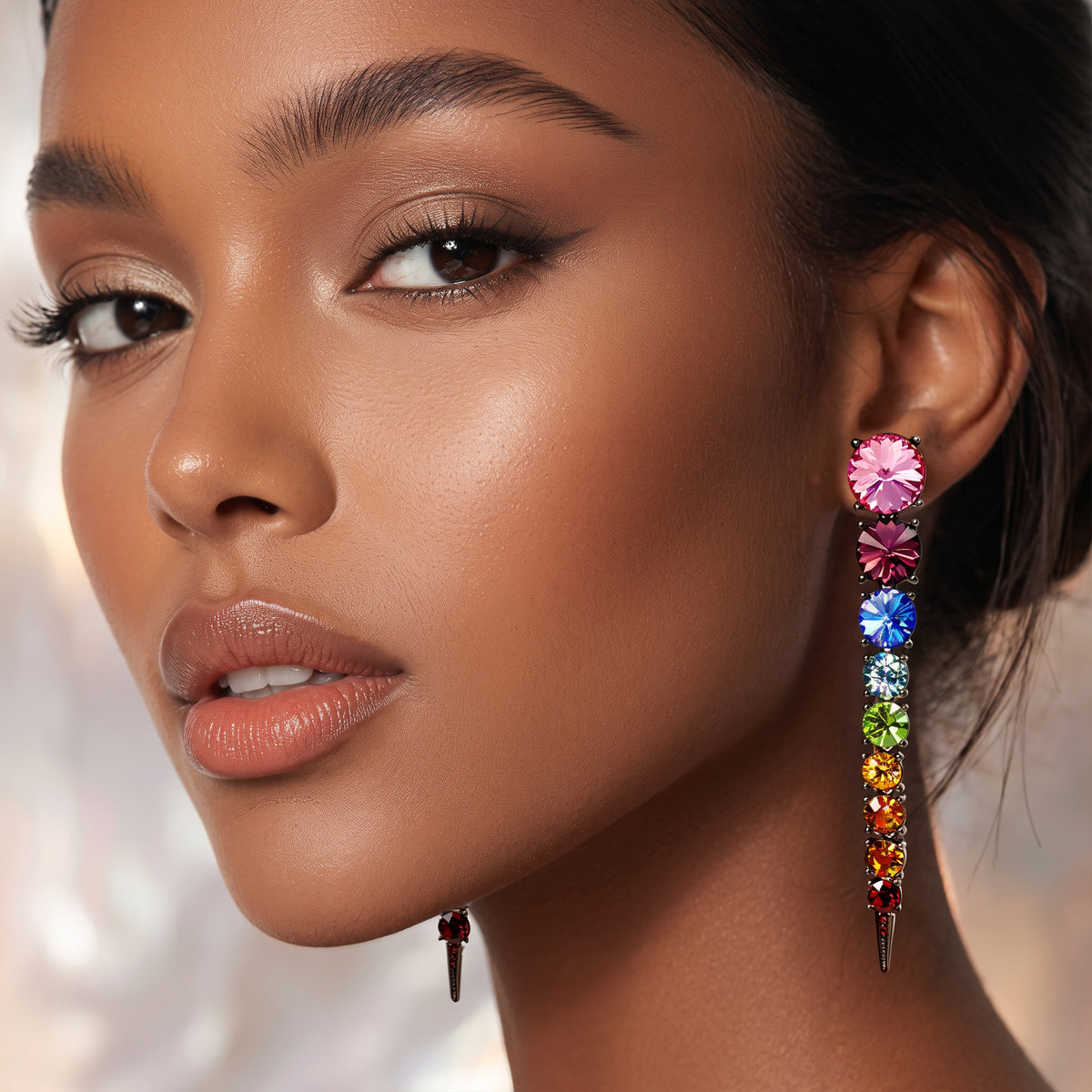 Oscar de la Renta Rainbow Swarovski Crystal Articulated Linear Post Earrings