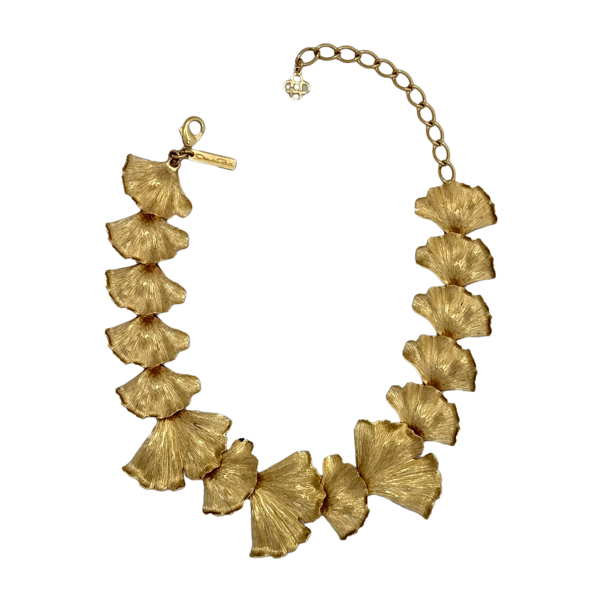 Oscar de la Renta 22K Gold Plated Pewter Brass Ginkgo Leaf Statement Necklace