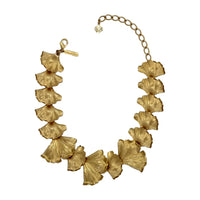 Oscar de la Renta 22K Gold Plated Pewter Brass Ginkgo Leaf Statement Necklace