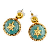Oscar De La Renta Luxury Gold Plate Jade Tortoise Designer Drop Earrings Vintage