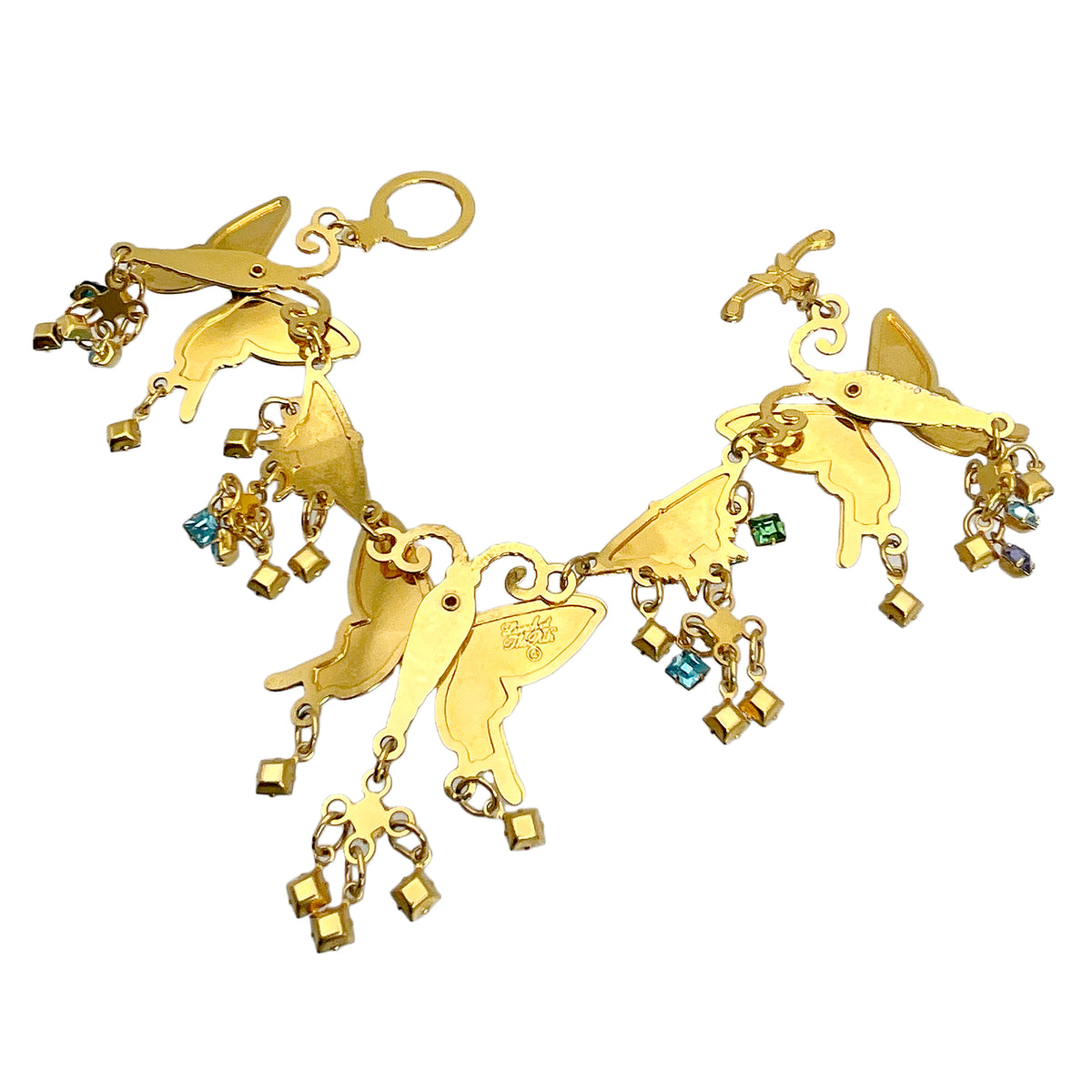 Lunch at The Ritz Emerald Monarch Butterfly Bracelet Crystal 22k Gold Plated