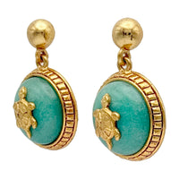 Oscar De La Renta Luxury Gold Plate Jade Tortoise Designer Drop Earrings Vintage