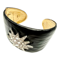 Kenneth Jay Lane Original Black Starburst Crystal Cuff Bracelet Gold Plated USA