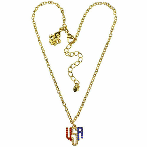 Ritzy Couture American Flag Multi Charm Pendant Necklace (Goldtone) - Red/Blue/Gold / Red White & Blue Flag Charm