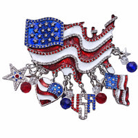 Ritzy Couture American Flag Multi Charm Pin/Pendant (Silvertone) - Red/White/Blue