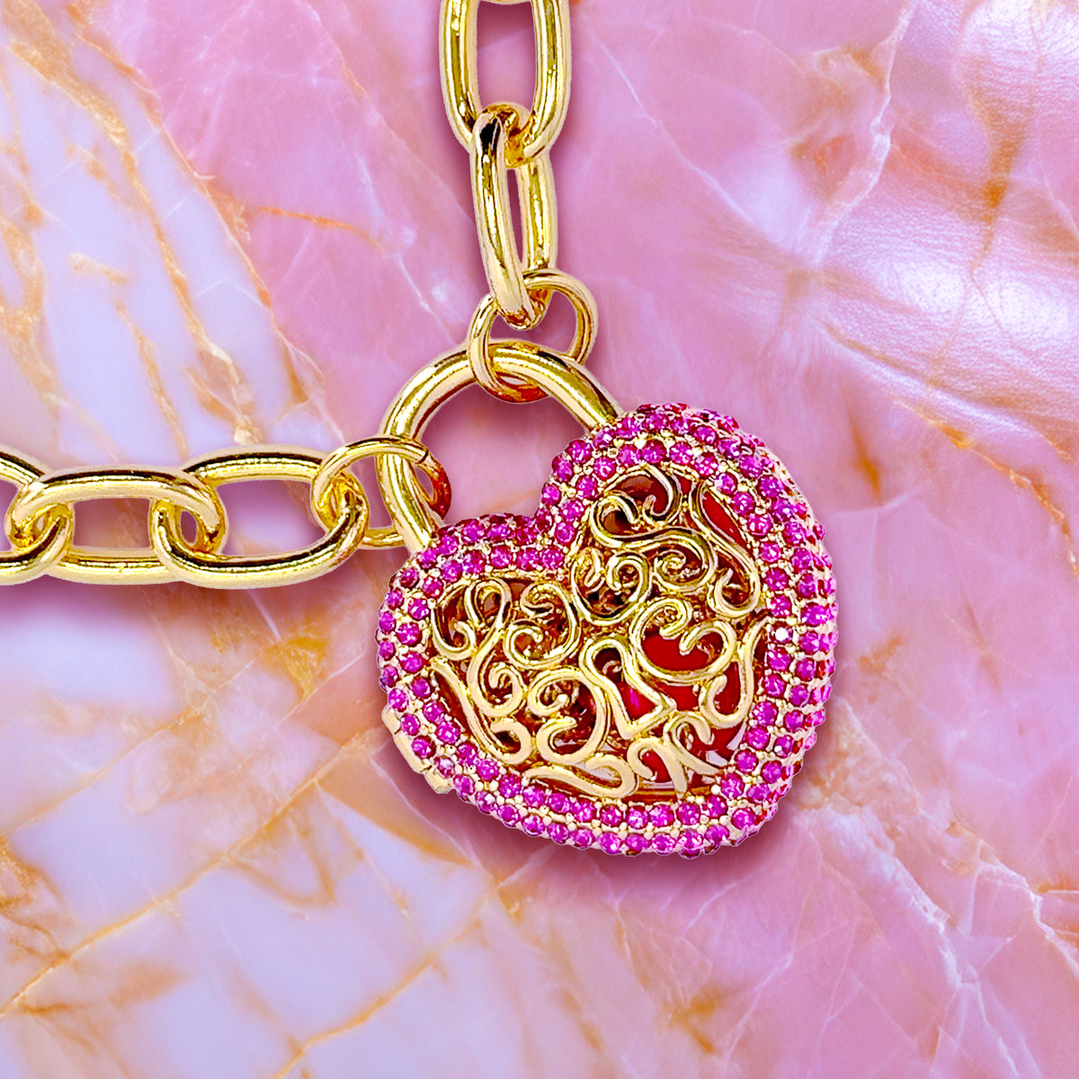 Fuchsia -Locket Full of Love- Valentine Necklace by Ritzy Couture DeLuxe -18k Gold Plating