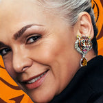 Ritzy Couture DeLuxe Bengal Tiger Earrings - Animal Inspired - Fine Silver Plated