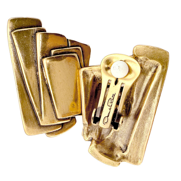 Oscar de la Renta Abstract Geometric Clip-On Earrings Antique Gold Rare Sample