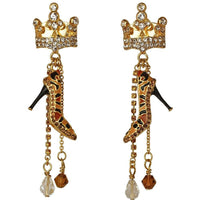 Ritzy Couture Shoe Queen Crown and Shoe Shopping Dangle Earrings - Goldtone