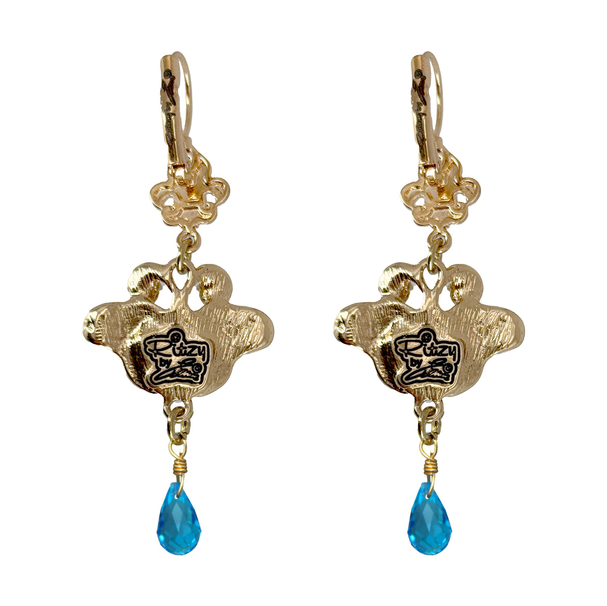 Ritzy Couture Monarch Butterfly Teal Drop Dangle Leverback Earrings Goldtone