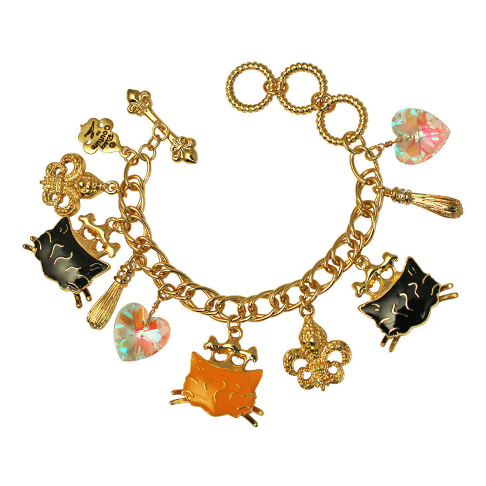 Ritzy Couture Princess Kitty Cat Multi Charm Adjustable Toggle Bracelet Goldtone